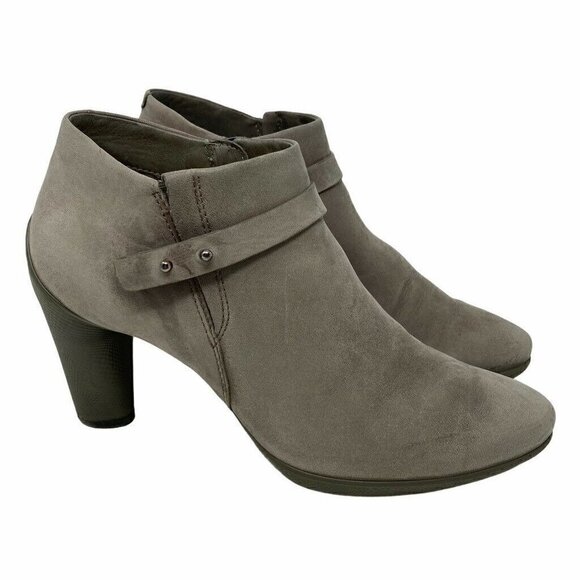 Ecco Womens Boots Gray Leather Block Heels Almond Toe Side Zipper 9-9.5 EUR 40 - Picture 1 of 9